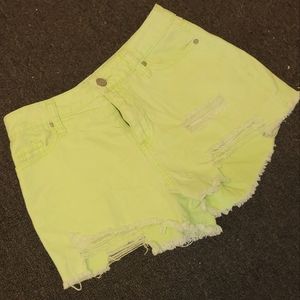 High rise distressed neon green shorts size 1